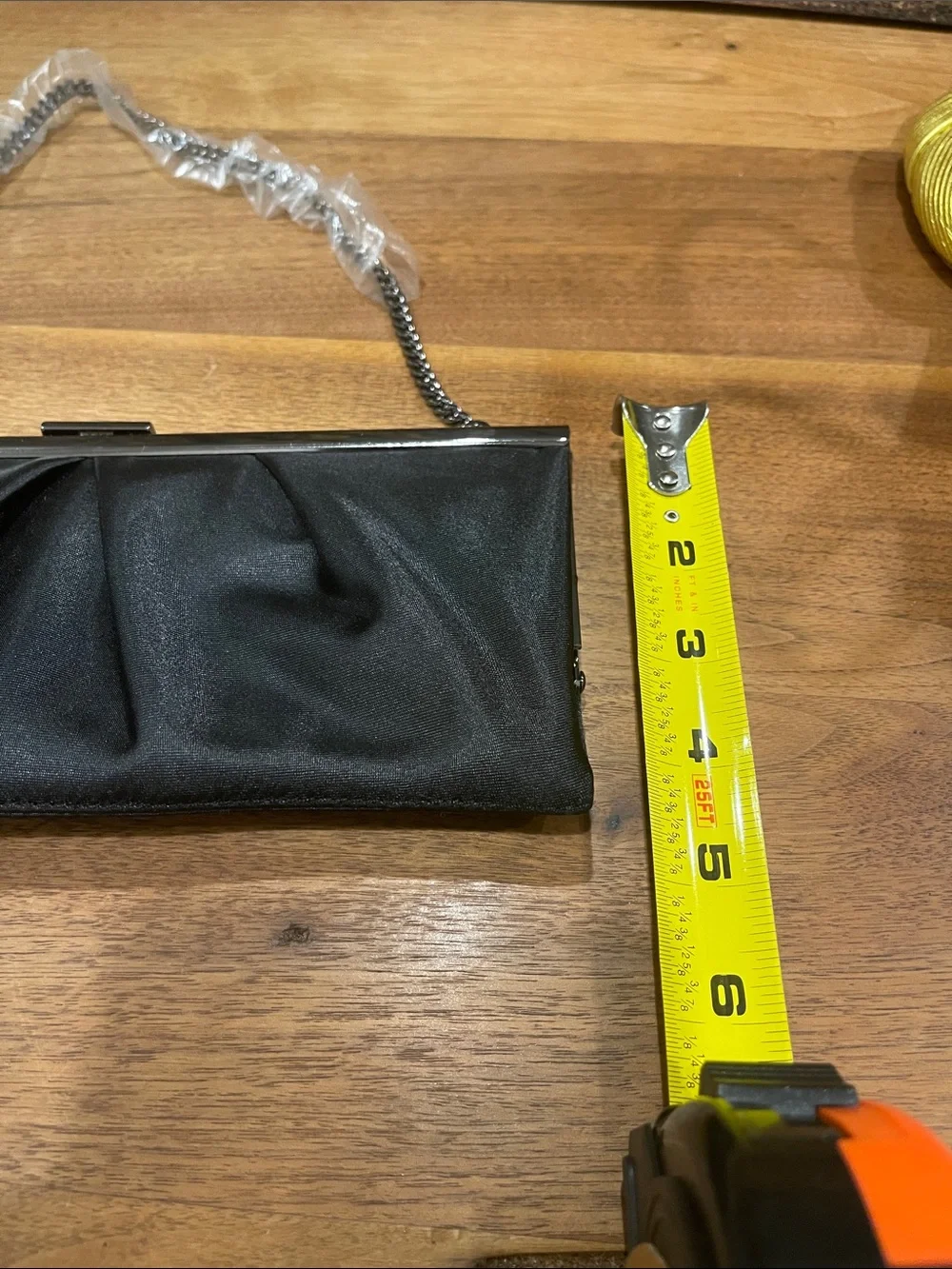 Ann Taylor Loft Black Satin Evening Clutch with Chain Strap